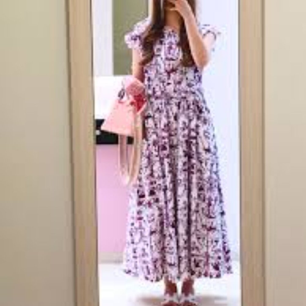 PATOU Voluminous maxi dress in Stories & Tales Print dainty Ruffle sleeve 38 / 6 - Picture 6 of 15
